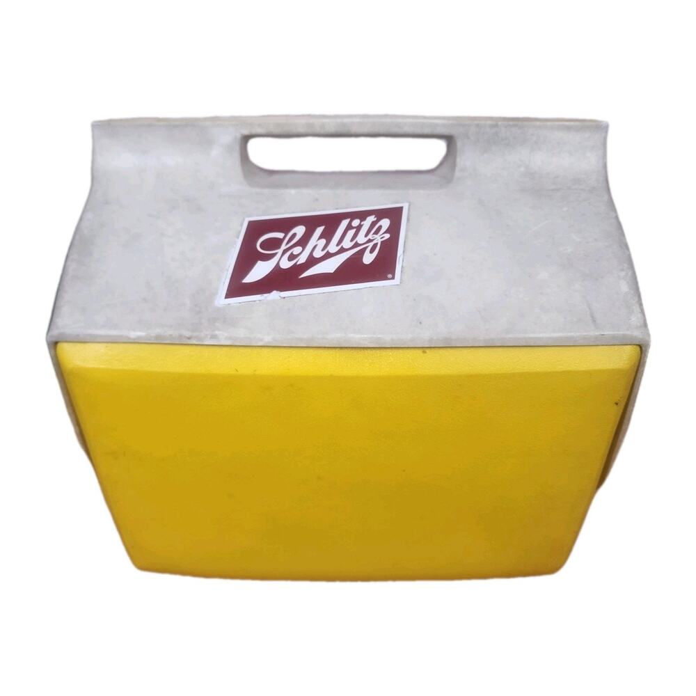 1970's Vintage Hand Held Yellow Schlitz Igloo Cooler